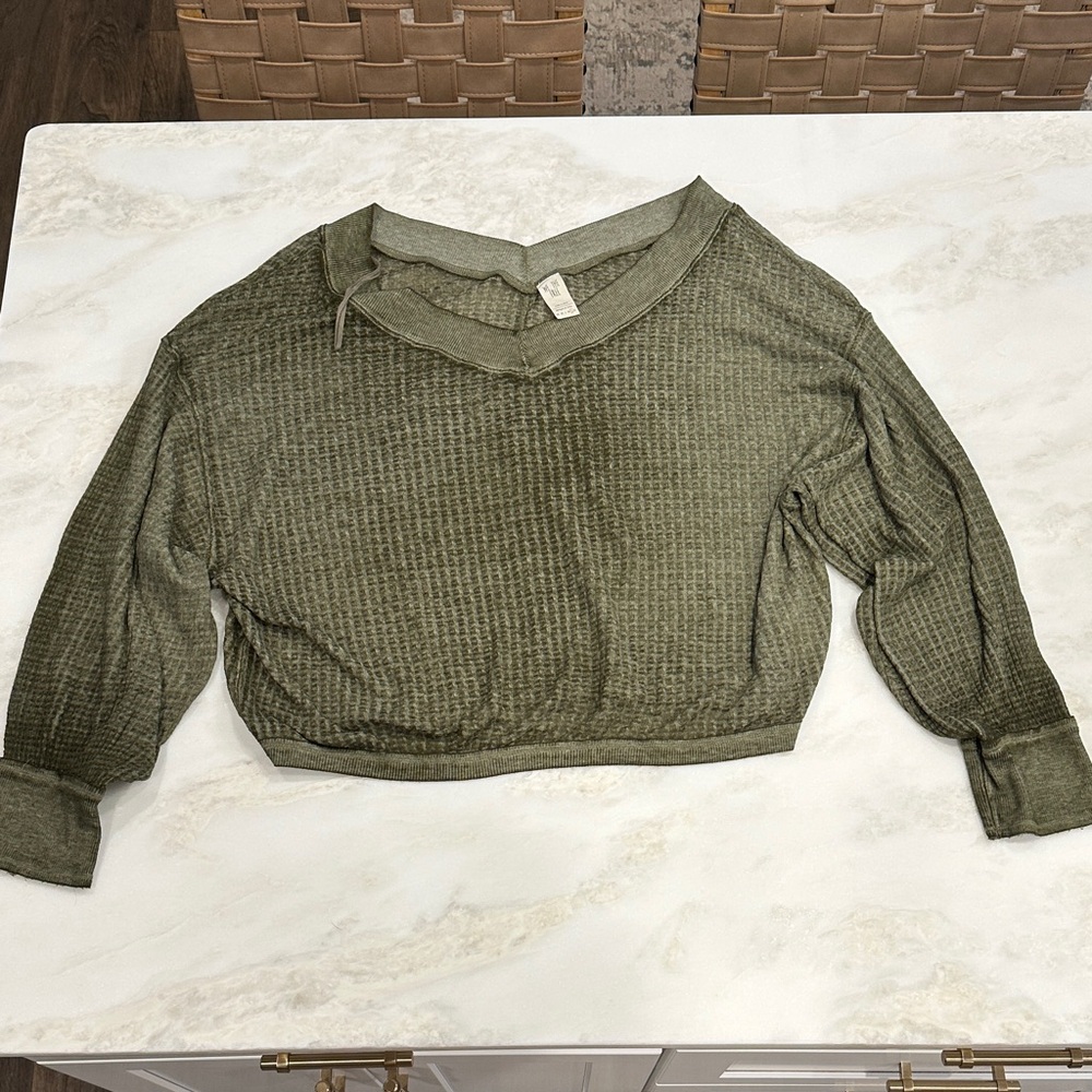 We The Free Sage Waffle Knit Top Size L